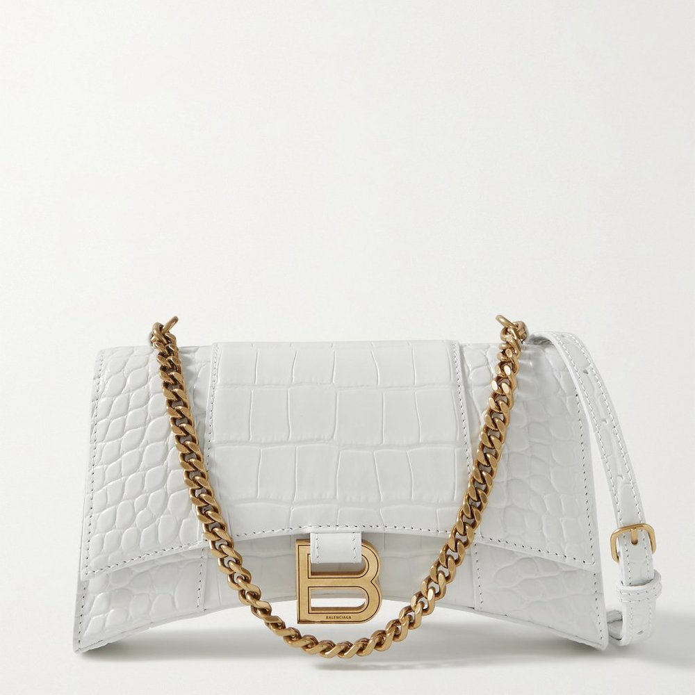Balenciaga XS Hourglass White Croc-effect Leather